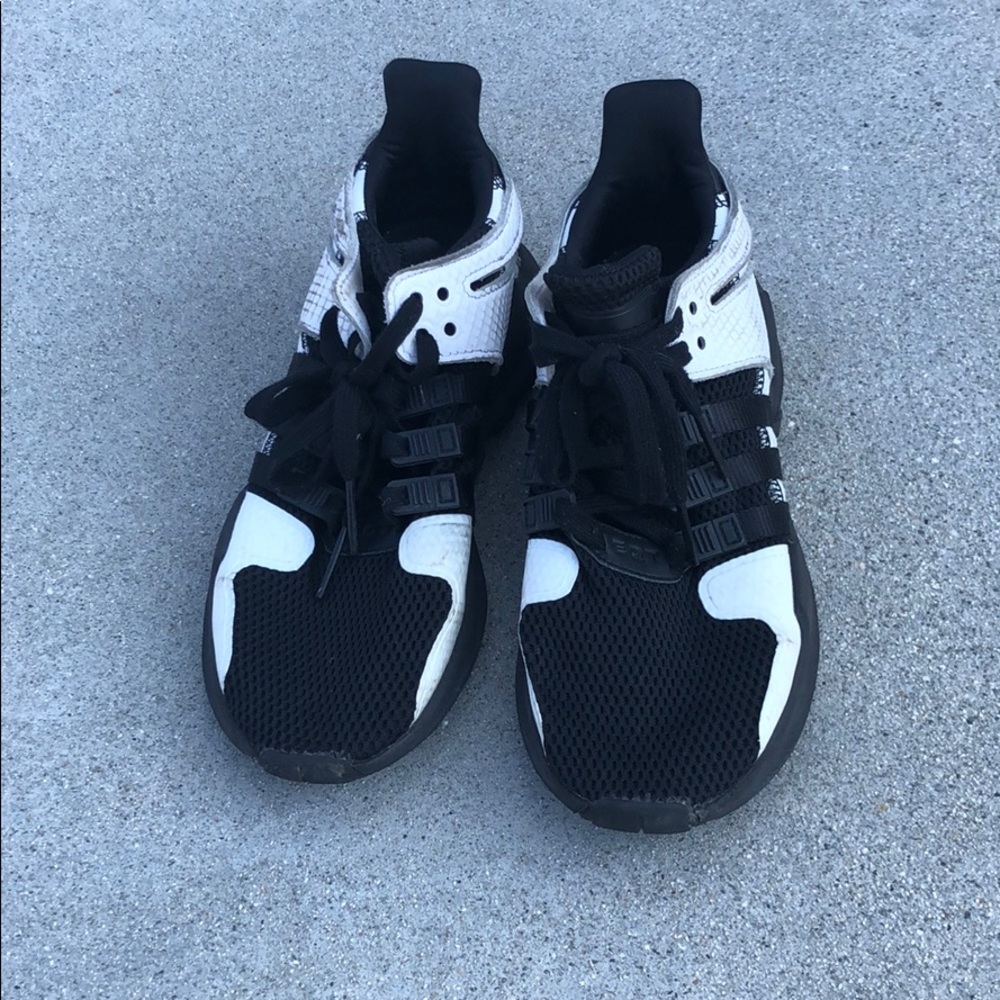 Black and white running shoes